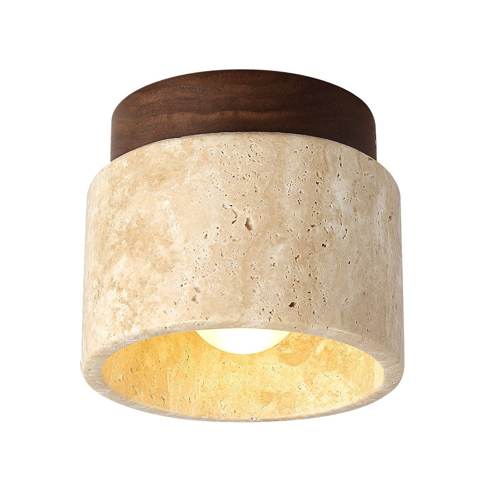 Plafonnier encastré en pierre naturelle avec détails en bois, culot E26, pour chambre, entrée, espace de vie, luminaire à profil bas, éclairage ambiant au plafond