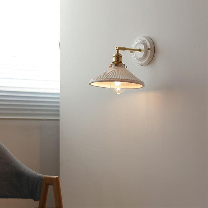 Ceramic & Brass Wall Sconce with Minimalist Contemporary Design for Bedroom, Living Room & Study | E26 Socket