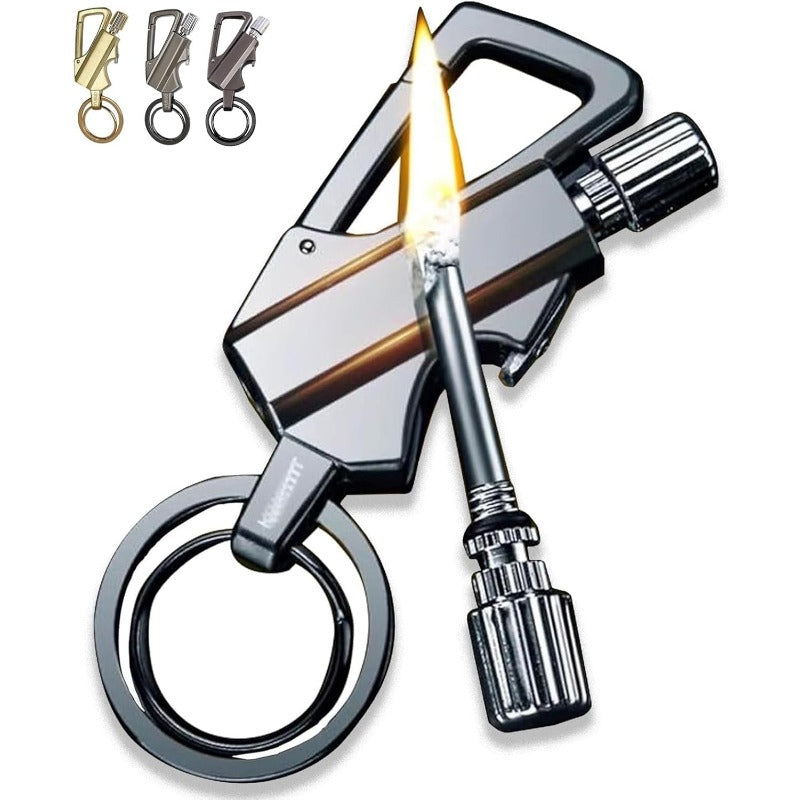 Porte-clés briquet rechargeable avec décapsuleur, alliage de zinc, 8,9 cm, étanche et coupe-vent, outil EDC pour camping et randonnée, noir, argent, doré