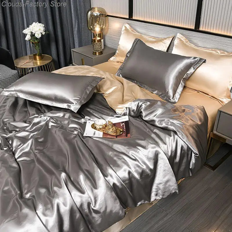 Satin Duvet Cover Set with Pillowcases Smooth Silky Bedding Full Queen King for Bedroom Decor Soft Luxury Comforter Cover Machine Washable