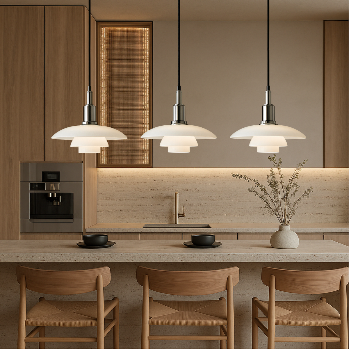 Glass Dome Ceiling Fixture 11 inch Multi-Light Hanging Lamp Metallic Finish for Dining Tables Kitchen Islands Adjustable Height Modern Home