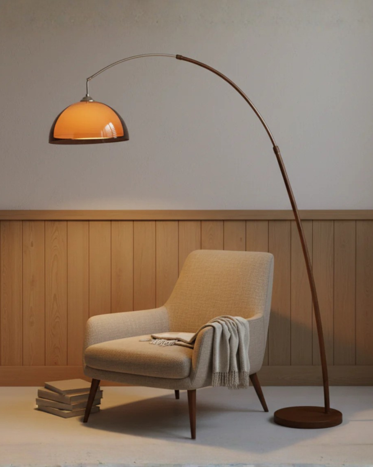 Lampadaire arc élégant | Design moderne avec abat-jour dôme chaleureux pour une ambiance cosy