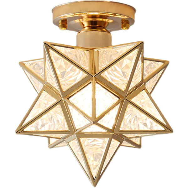Flush Mount Star Ceiling Light Fixture Gold Metal E27 Socket 8 Inch Diameter Geometric Decor for Bedroom Hallway Entryway