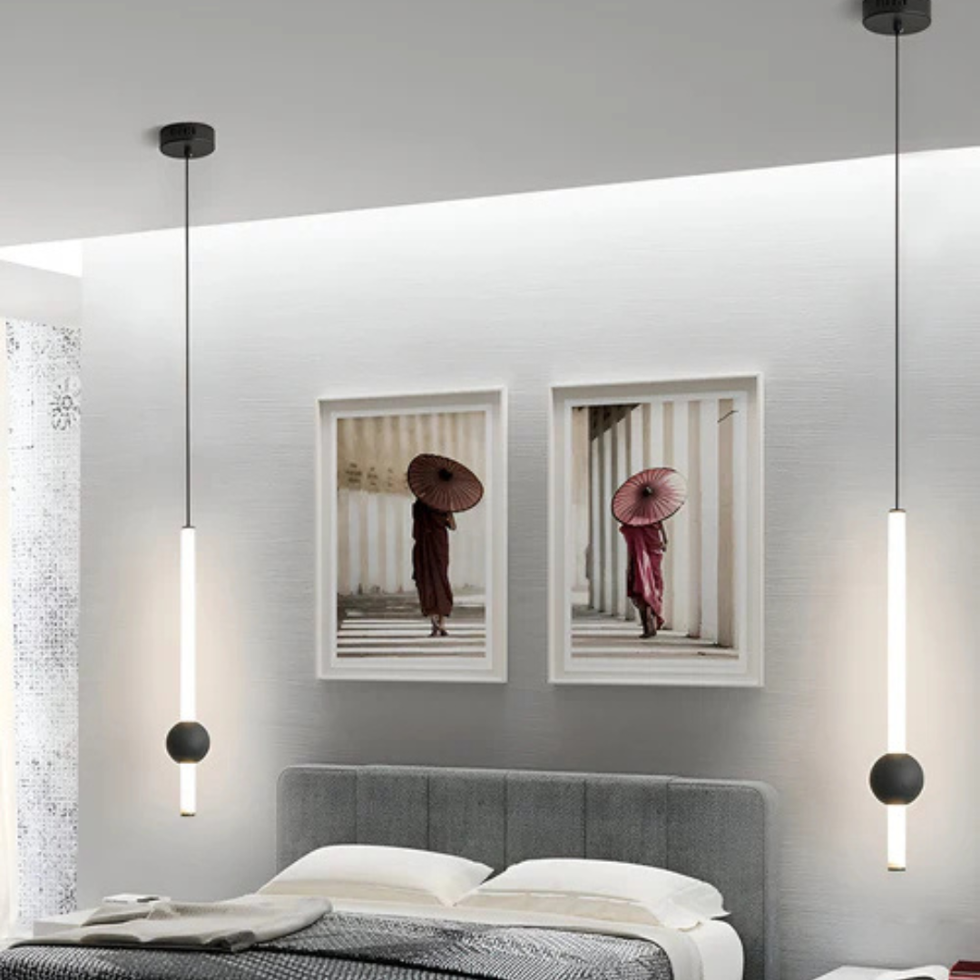 Slim Linear LED Ceiling Light 24 in Black White Modern Hanging Fixture Over Dining Table Kitchen Island Bar Counter