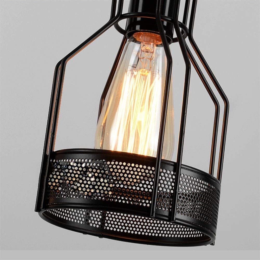 Suspension luminaire cage en métal avec détails en corde – Lustre industriel réglable pour îlot de cuisine, salle à manger et bar – Douille E27