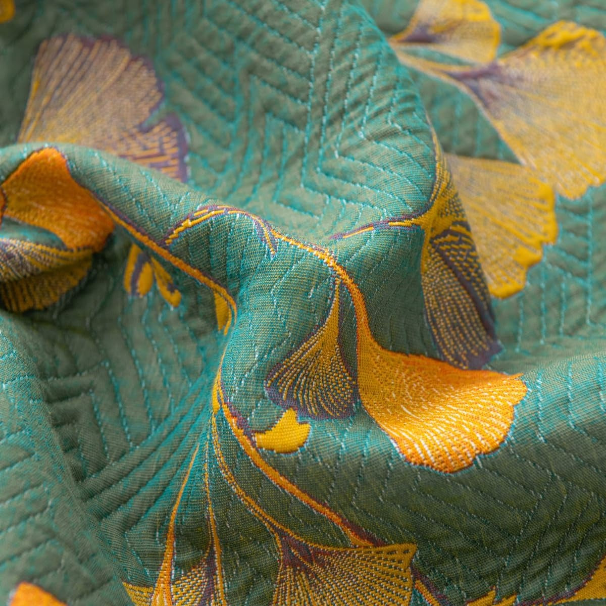 Glenna Coverlet - Reversible Jacquard Floral Cotton Blend, Green and yellow