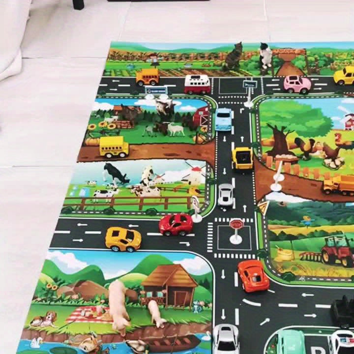 Kids Activity Floor Mat 39 x 51 Inches Woven Non-Slip Farm Road Design for Playrooms Bedrooms Nursery Interactive Rug