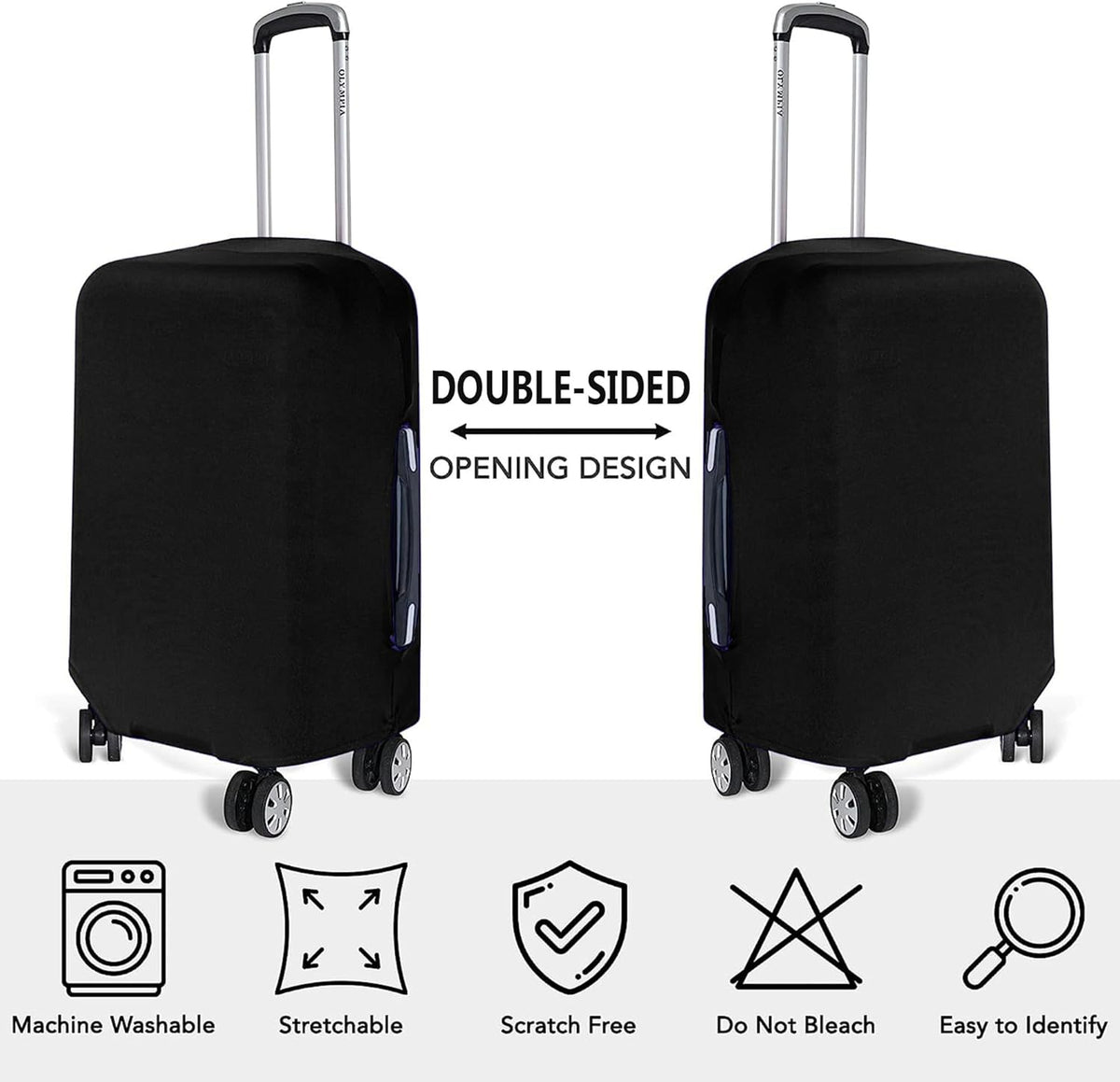 Suitcase Protector 3-Pack Set Elastic Travel Bag Sleeves Tear-Resistant Dust Shield for Carry-On Medium Large Luggage 19-30 Inch Black Hard