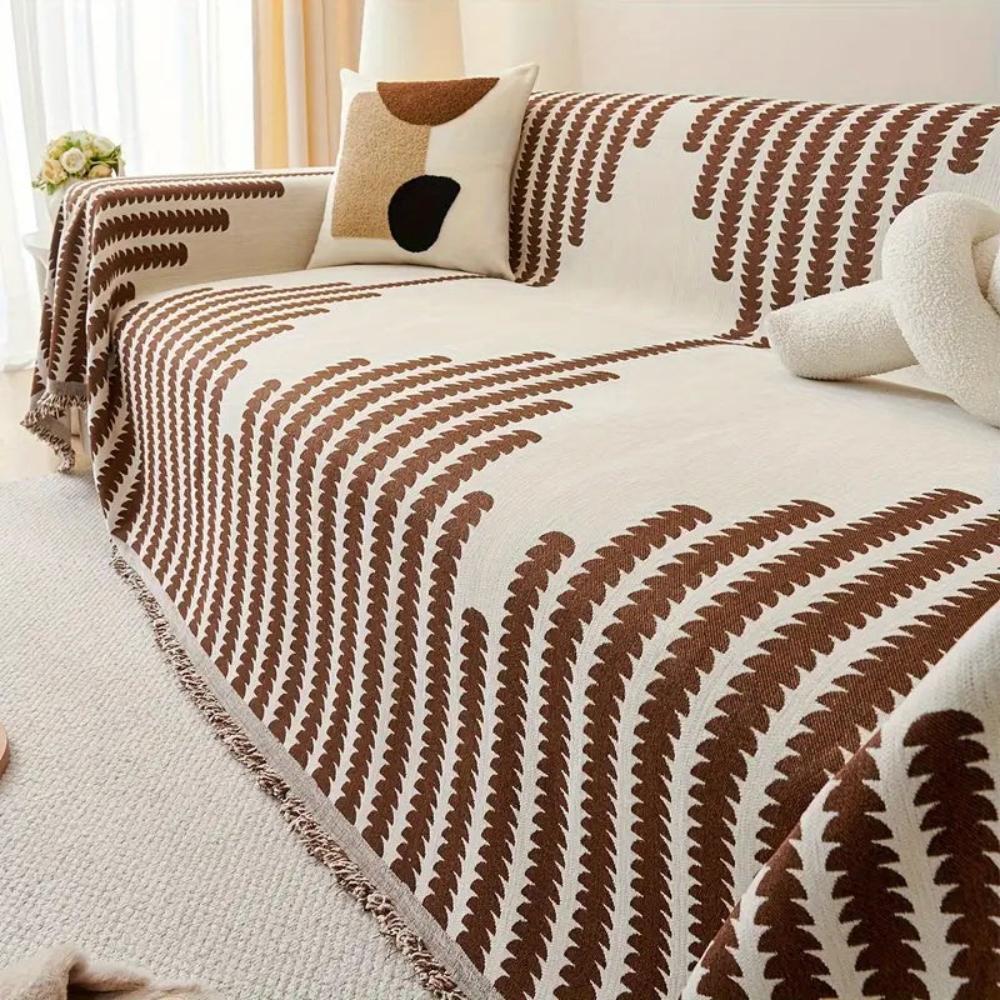 Canapé déhoussable Mona - Tissu chenille, imprimé feuillage scandinave