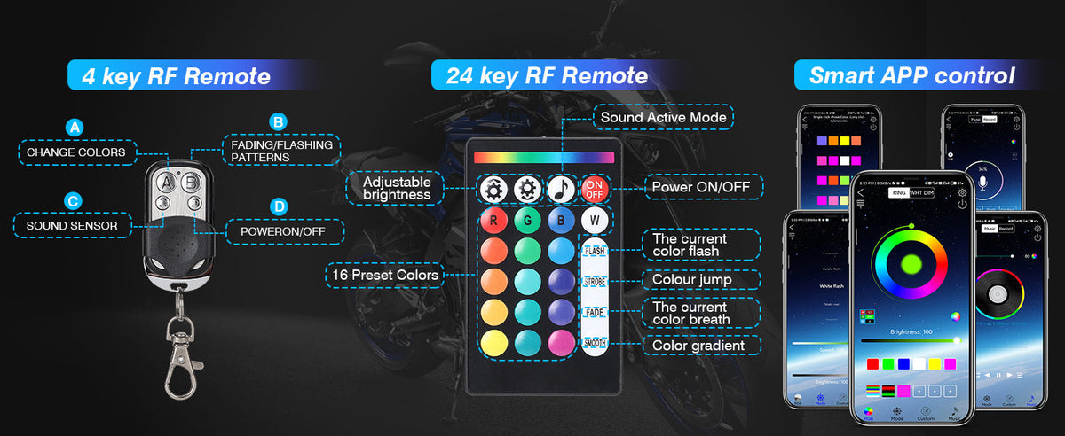 Kit d'éclairage LED pour moto | Ensemble de 12 pièces avec feux de freinage et clignotants | Éclairage coloré pour une visibilité accrue