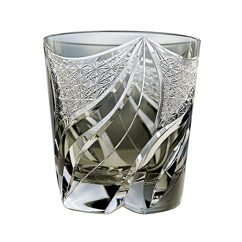 Japanese Cut Crystal Whisky Tumbler with Flame-Carved Pattern & Presentation Box for Spirits