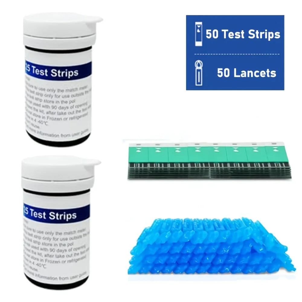 Kit de lecteur de glycémie avec 50 bandelettes de test et lancettes | Kit de test de glycémie, appareil précis et portable pour un test à domicile facile, kit de test du taux de sucre dans le sang