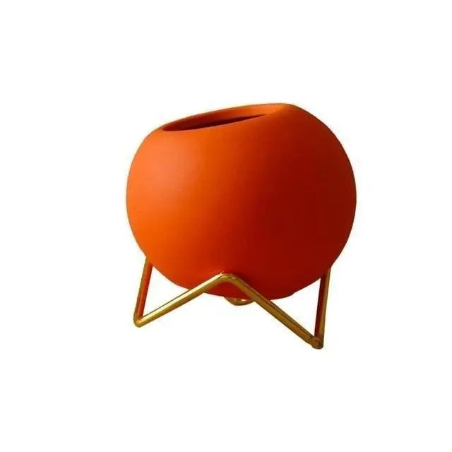 Tabletop Ceramic Planter on Steel Stand – 4 Inch Round Pot for Succulents & Small Plants – Desktop & Shelf Decor for Home Office, Bedroom, K