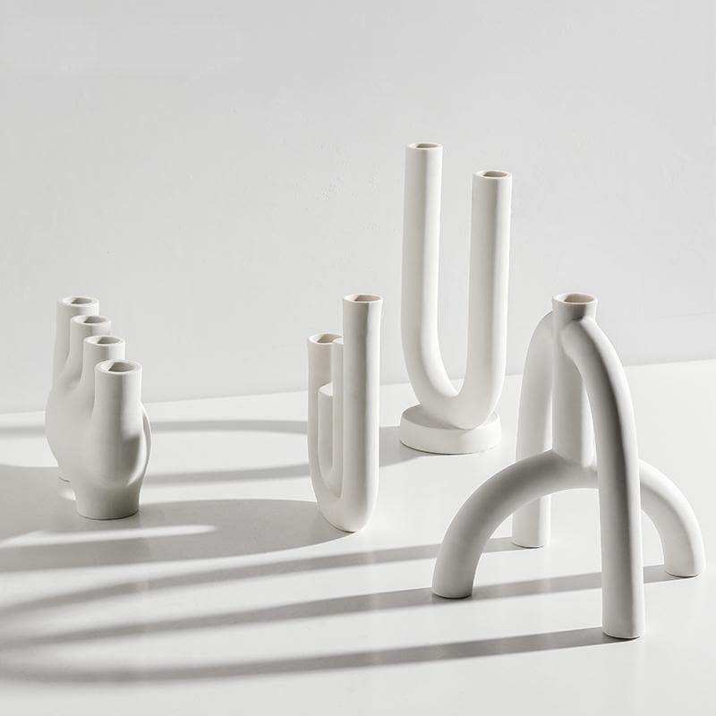 Bougeoirs en céramique abstraits – Design minimaliste moderne en blanc mat – Élégant porte-bougie pour décoration d'intérieur