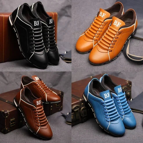 Men's Low-Top Lace-Up Sneakers PU Leather Casual Athletic Shoes Flat Rubber Sole for Everyday Work Gym Tennis