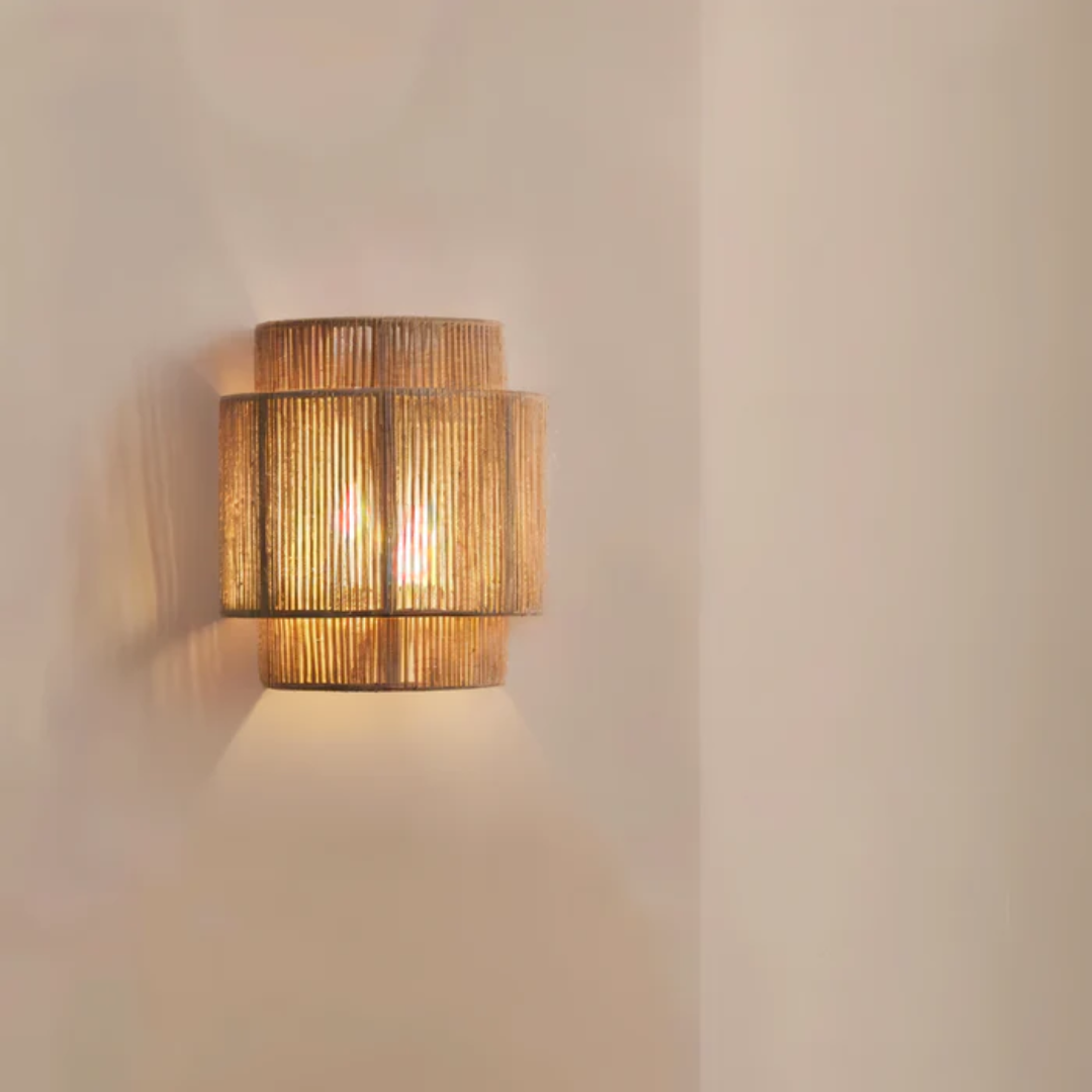 Applique murale bohème en corde de chanvre et rotin – Éclairage esthétique naturel