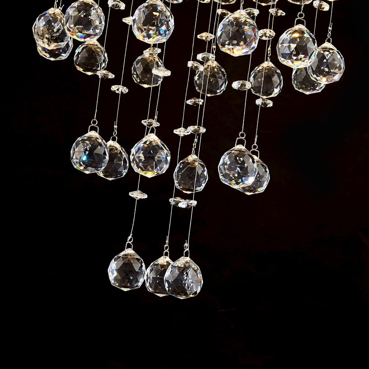Chrome Ceiling Light with Cascading K9 Crystal Strands for Bedroom, Living Room & Hallway | 5-Light Flush Mount Fixture with GU10 Sockets
