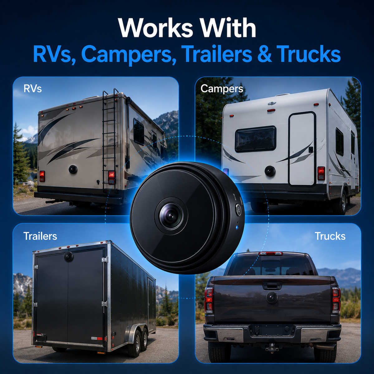 Rechargeable Rear-View Camera with Infrared Vision & Alert System for RVs, Campers & Trucks