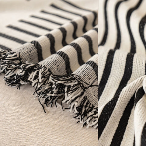 Housse de canapé chic en chenille - Motif rayé avec pompons, antidérapante pour canapé d'angle