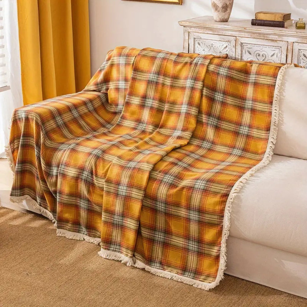 Autumn Chestnut Sofa Cover - Soft Microfiber tartan throw, Non-Slip Design