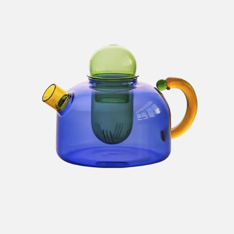 Théière et tasse en verre Color Bloom – Verre borosilicate résistant à la chaleur avec poignée ergonomique