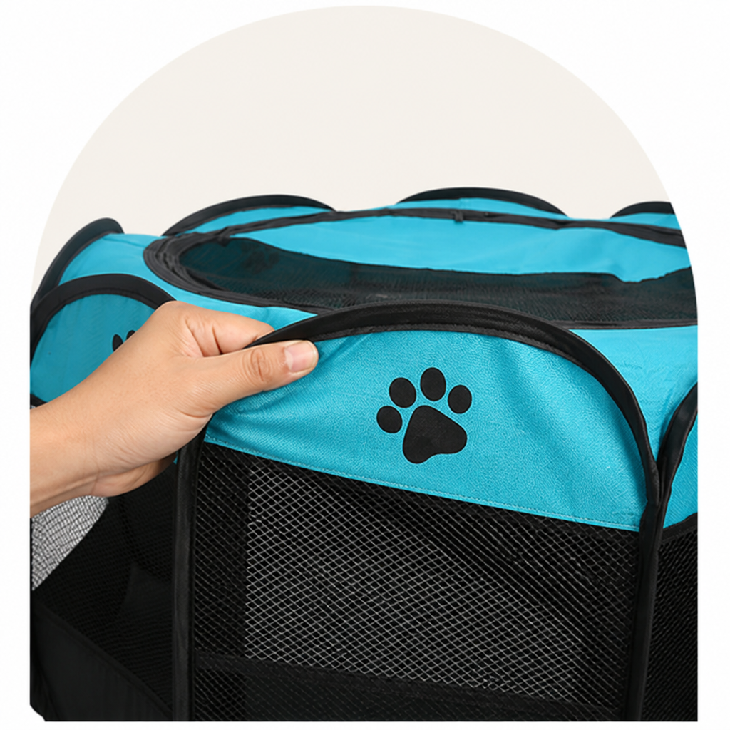 Ortekor Foldable Breathable Mesh Pet Play Pen (Detachable Zip Top & Bottom)