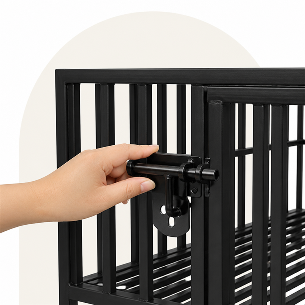 Ortekor Heavy-Duty Metal 3-Door Dog Crate (Lockable Wheels)