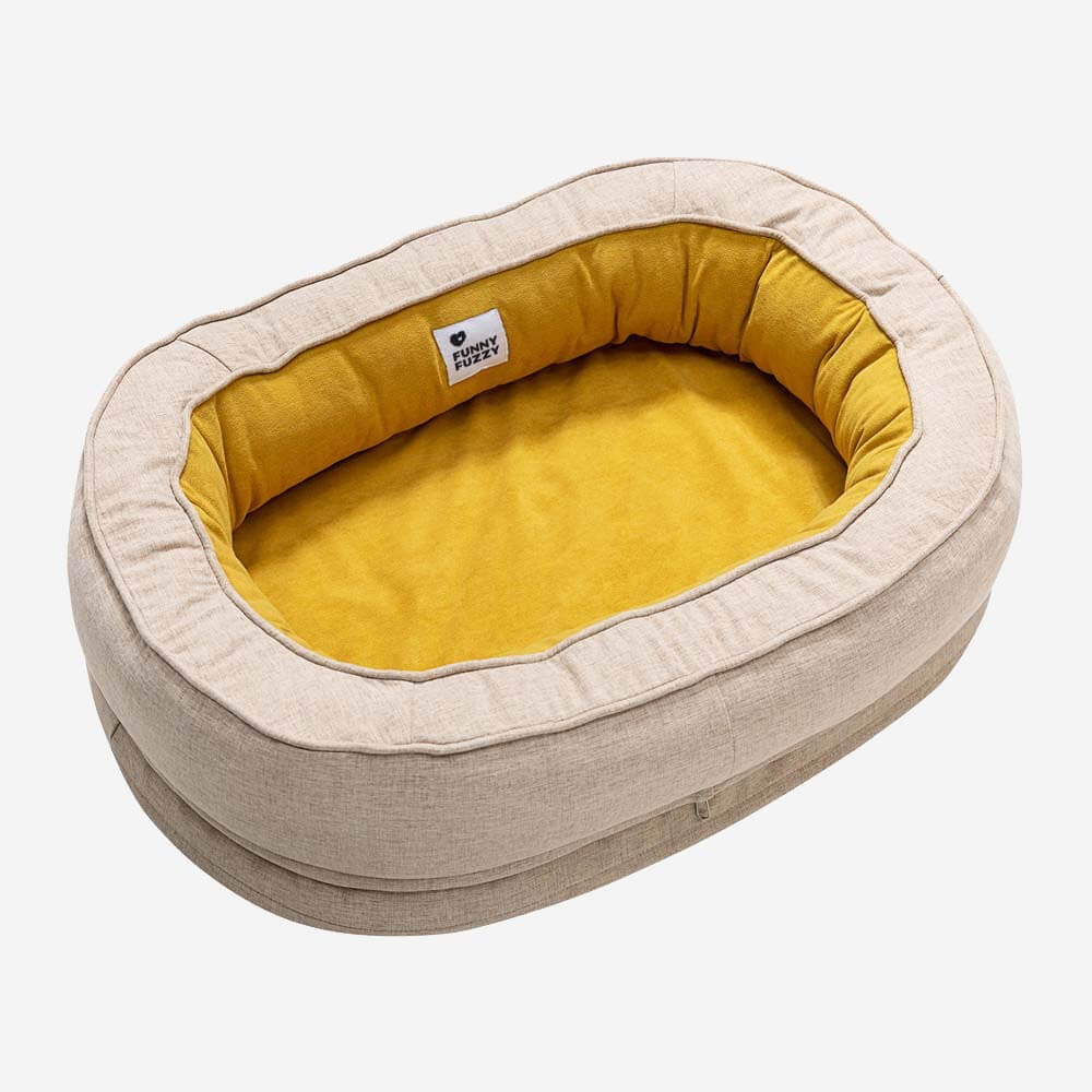 Round Bolster Pet Bed with Orthopedic Foam Support for Dogs | Raised Edge Calming Bed with Machine Washable Cover & Waterproof Liner