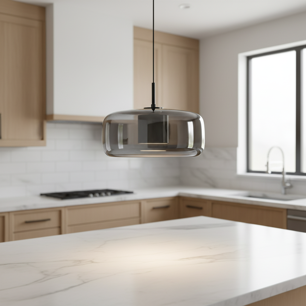 Glass Hanging Ceiling Fixture with Adjustable Cord for Dining Tables & Kitchen Islands | Color-Tunable LED Modern Farmhouse Style