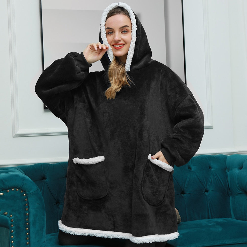 Oversized Wearable Blanket Hoodie with Pocket – Soft Fleece Throw for Couch & Bed – One Size Adults & Teens