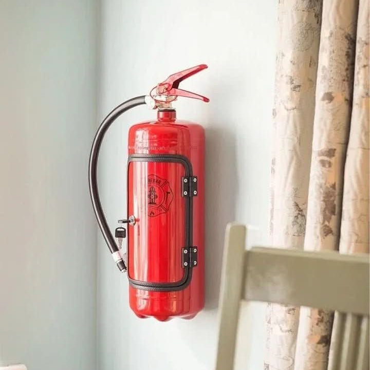 Fire Extinguisher Liquor Cabinet – Concealed Mini Bar Storage for Bottles & Accessories in Vintage Metal Design for Man Cave, Home Bar