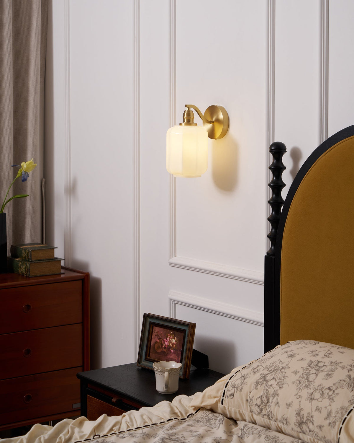 Indoor Sconce Light with Milky Shade and Antique Metal Frame for Hallway Bedroom Living Room Entryway Ambient Glow Fixture 9.8 in Tall