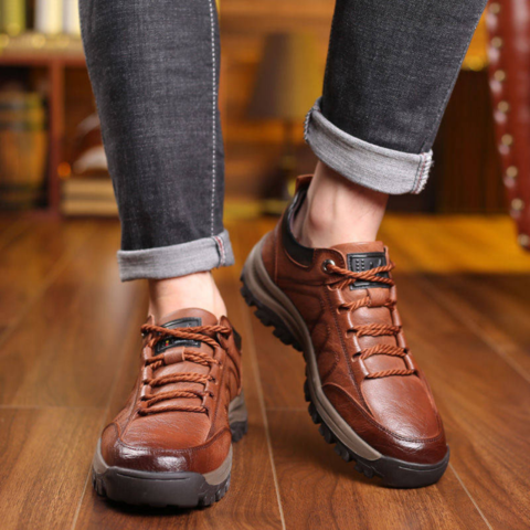 Chaussures confortables à enfiler en cuir pour hommes avec soutien orthopédique