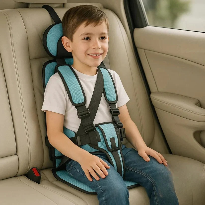 Portable Child Safety Harness Seat for Travel with 5-Point System Gray Foldable Booster for Taxis Rental Cars Everyday Outings Toddlers Kids