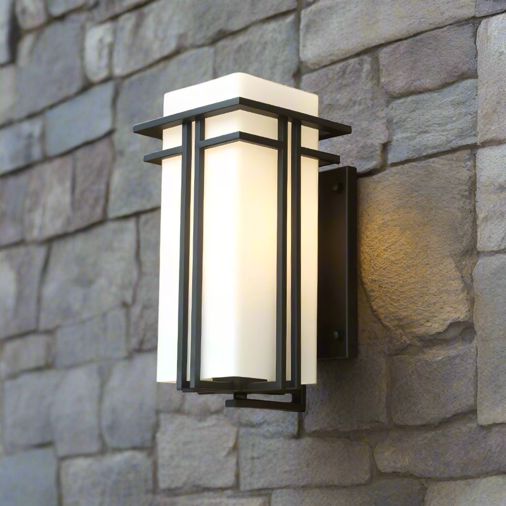 Outdoor Sconce Iron Frosted Glass E26 Socket Weatherproof Matte Black 60W Entryway Porch Garden Wall-Mount Fixture for Exterior Lighting
