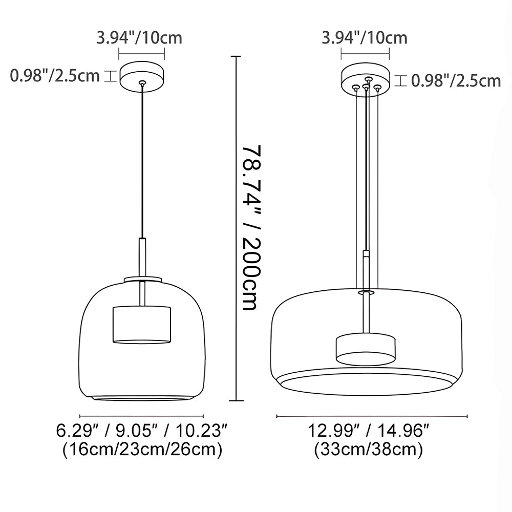 Plafonnier globe en verre pour îlot de cuisine et table de salle à manger – Luminaire à cordon réglable avec abat-jour teinté disponible en 5 tailles