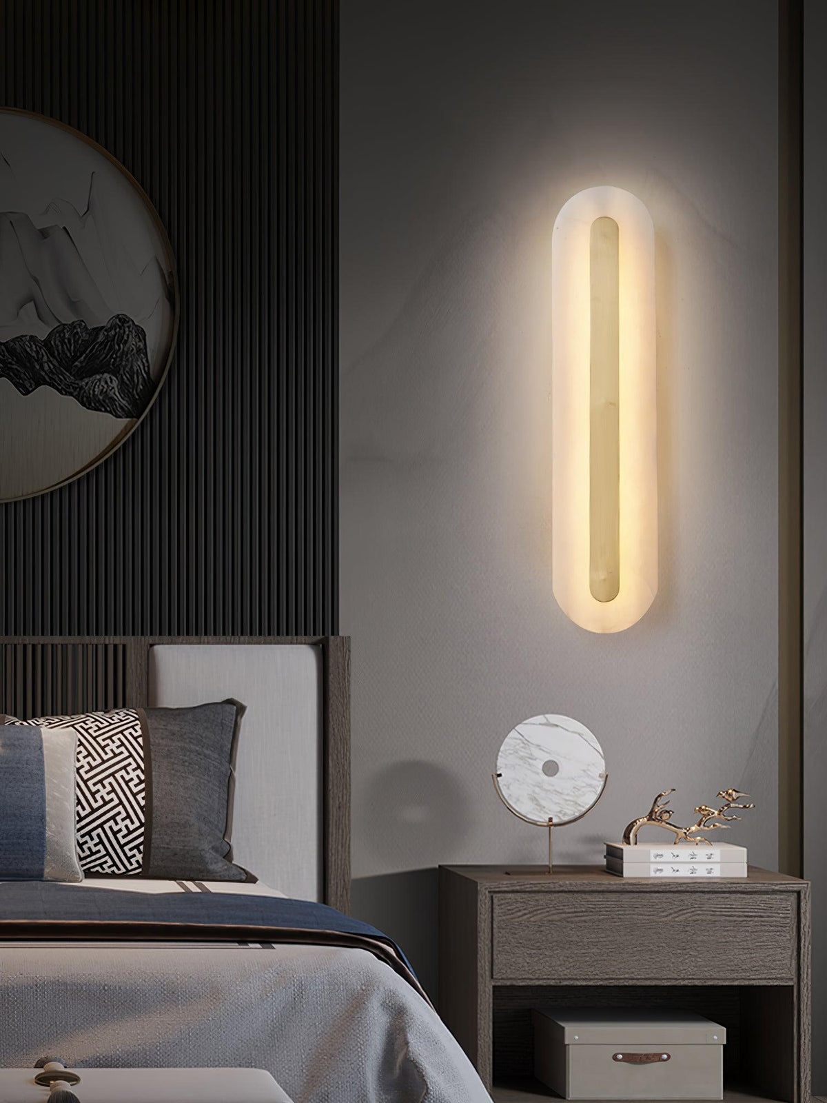 Alabaster Wall Sconce with Brass Accents – Modern LED Fixture for Living Room, Hallway & Bedroom