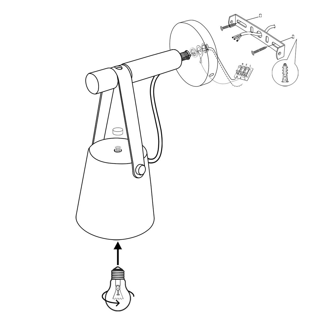 Industrial Sconce with Adjustable Cone Shade & Leather Strap for Bedroom Hallway Reading Task Lighting Wood Iron E27 Socket