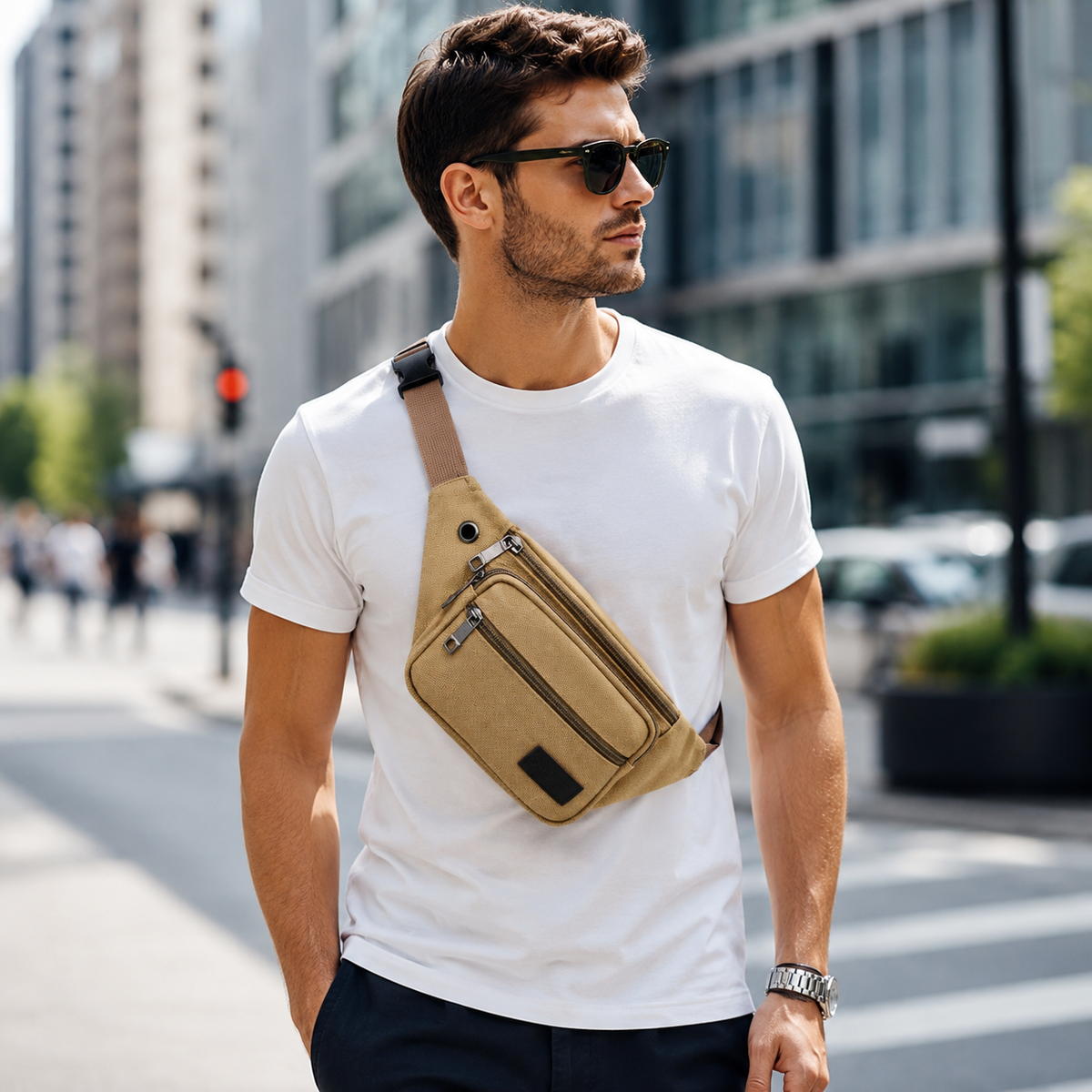 Heavy-Duty Canvas Belt Bag with Multiple Compartments for Travel & Outdoor