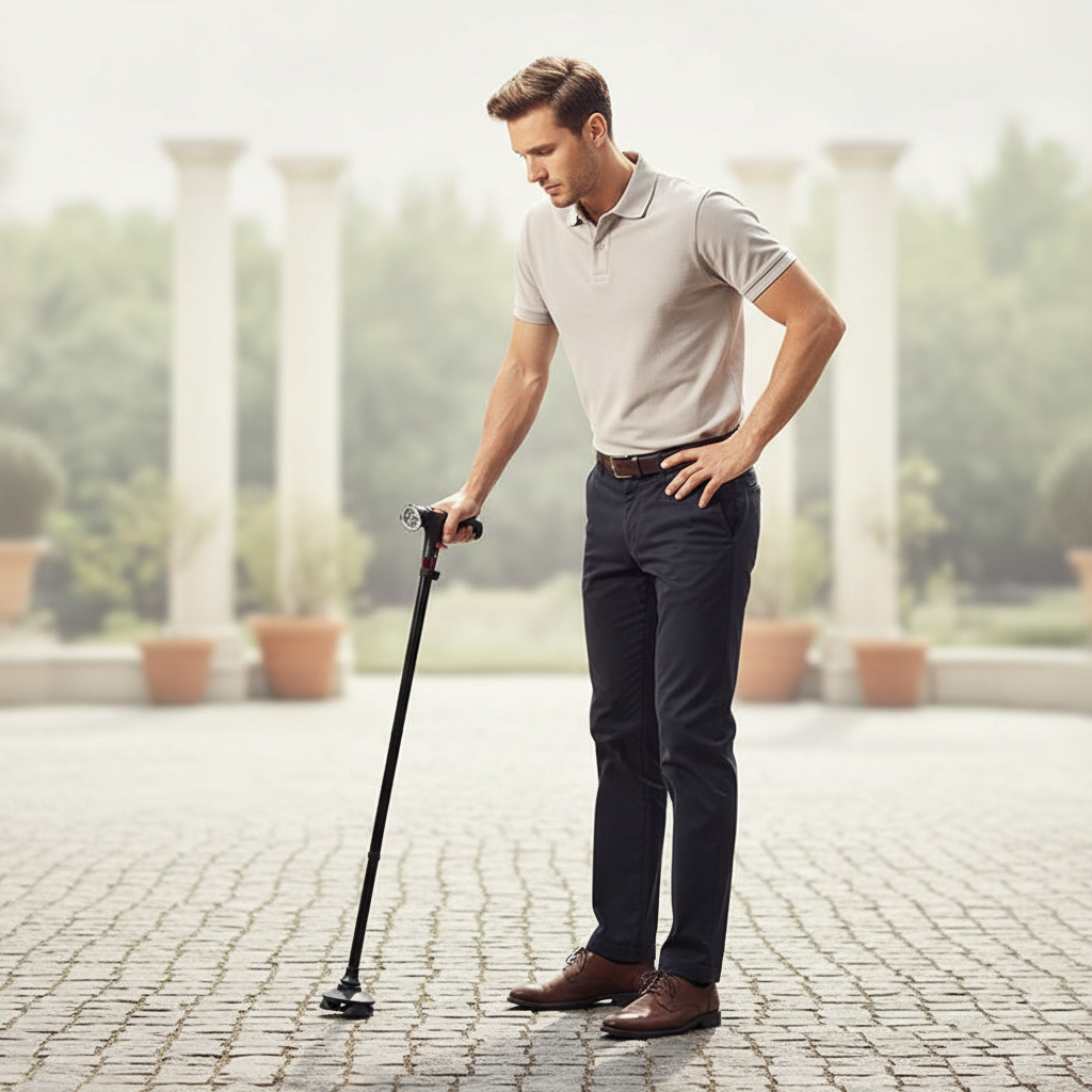 Quad-Base Folding Walking Cane with LED Light & Alarm for Stability, Balance Support & Mobility Aid