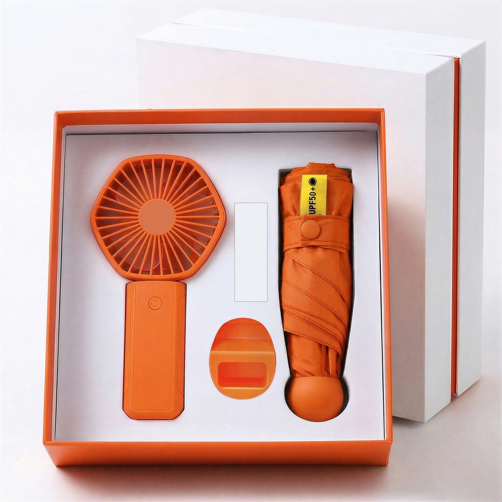 Ensemble ventilateur portable et parapluie Ortekor avec protection UV | Élégant et compact pour un confort par tous les temps