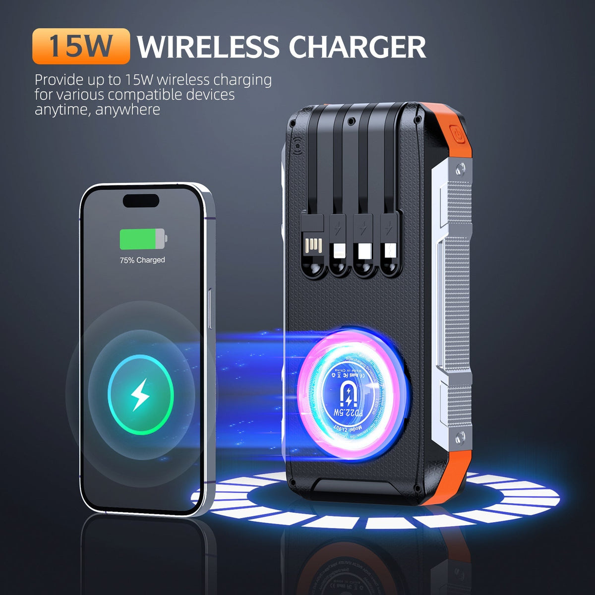 EcoCharge | Batterie solaire avec lampe LED et charge rapide | Solution d'énergie portable pour les aventures en plein air