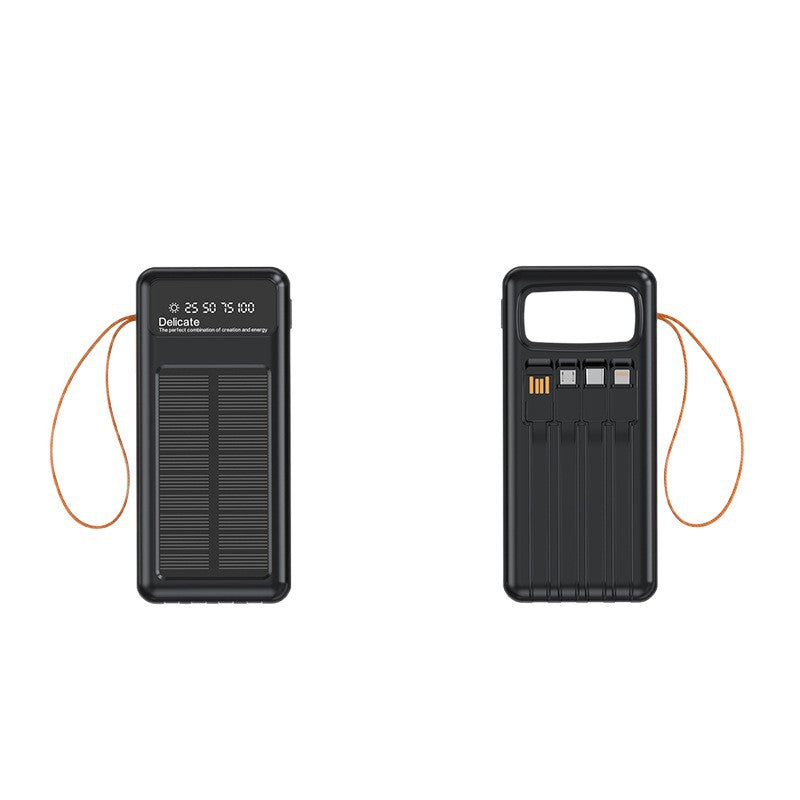 EcoCharge | Solar Power Bank with Integrated Cables & Digital Display | Portable Energy Solution for All Devices