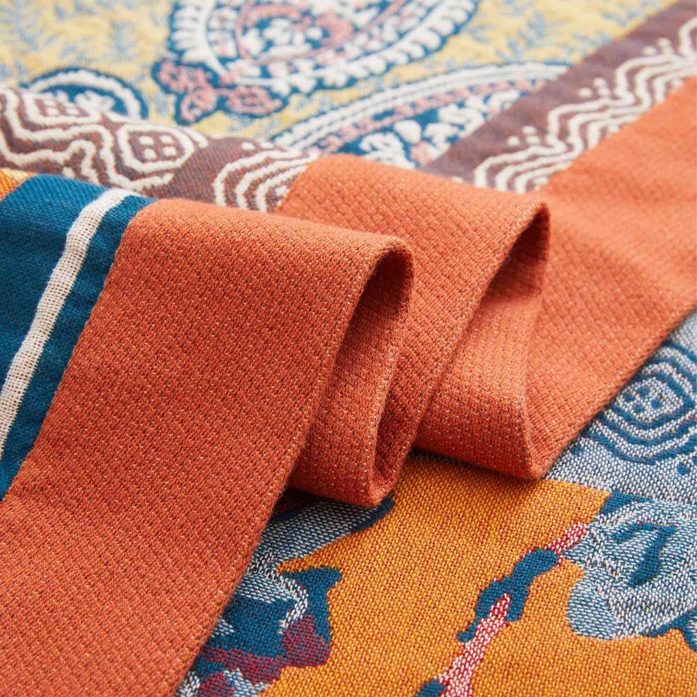 All-Season Cotton Throw Blanket with Woven Sunburst Design for Couch Bed Sofa Living Room Bedroom Travel Lightweight Breathable 59x79