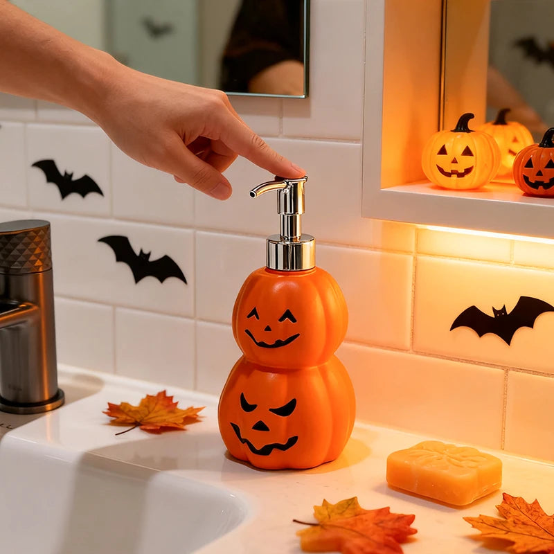 Pavo Soap Dispenser - Plastic Double Stacked Pumpkin Design, Halloween Hand Soap Dispenser