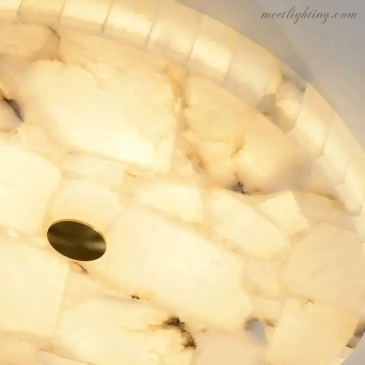 Alabaster Flush Mount Ceiling Light – Natural Stone Fixture for Living Room, Bedroom & Hallway – Round LED Fixture in Brass, Black or Chrome