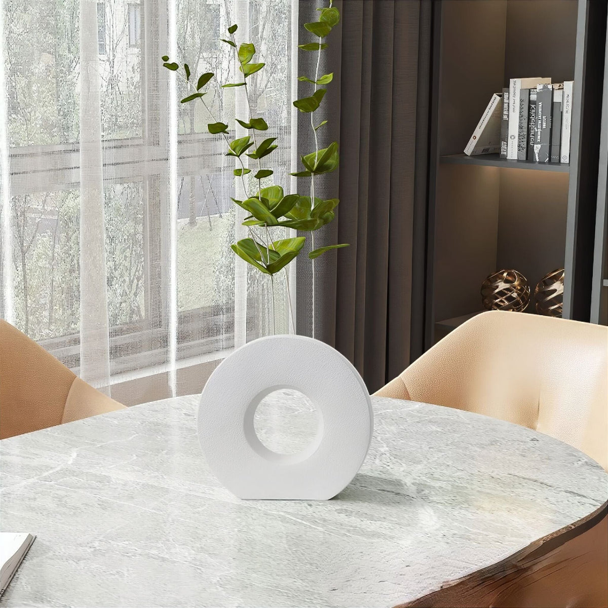Round Ceramic Donut Flower Vase with Matte Finish for Modern Minimalist Home Decor