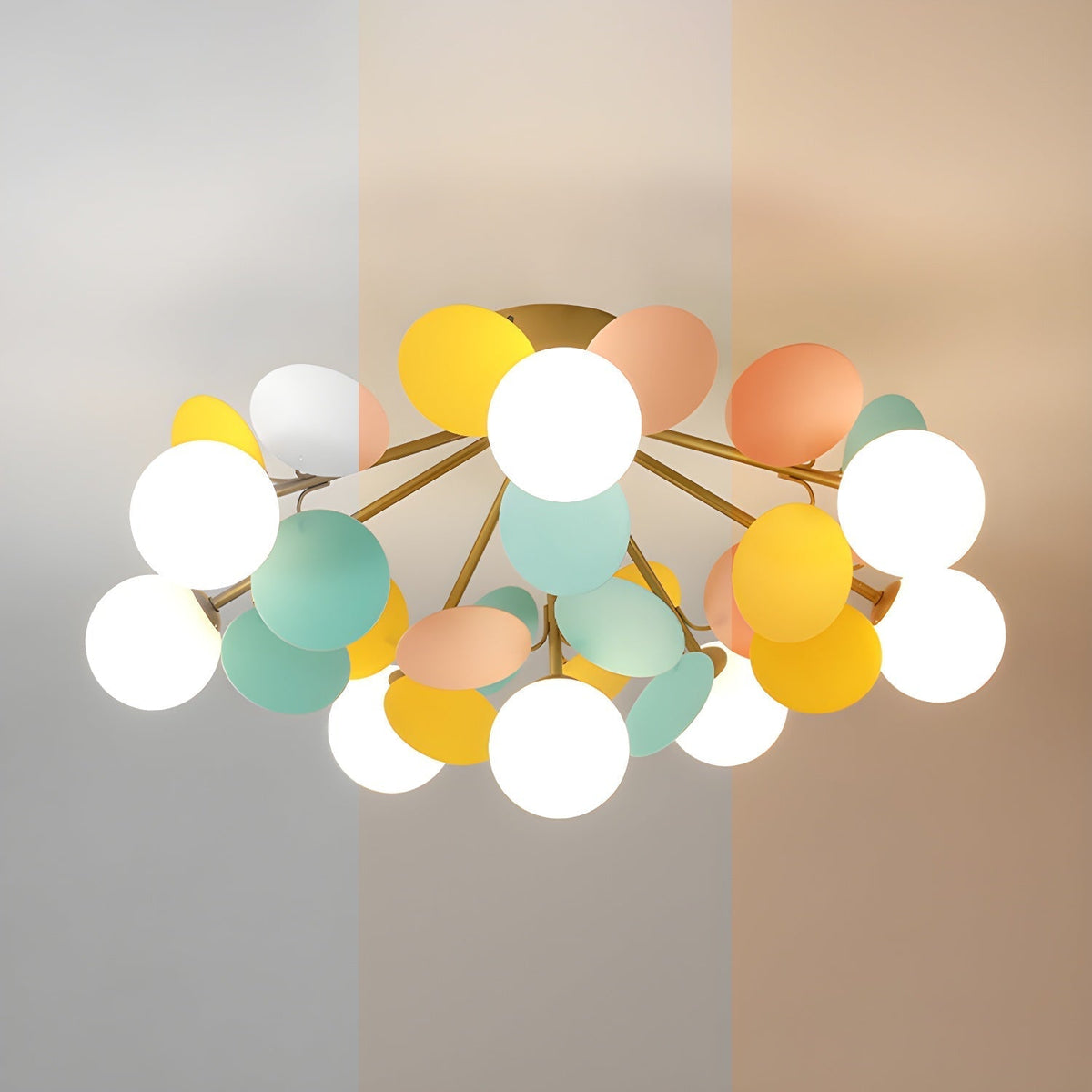 Plafonnier multi-globes avec abat-jours sphériques pastel – Luminaire LED coloré et moderne pour chambre d'enfant, salle de jeux et espace contemporain