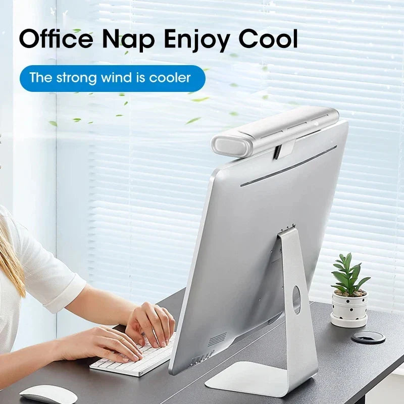 Ventilateur à pince pour bureau avec bande lumineuse LED, petit ventilateur à pince rechargeable USB pour écran et bureau