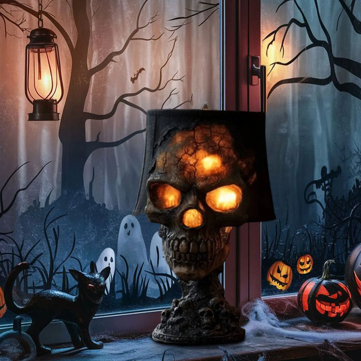 Lampe de table gothique Skylark - Crâne d'Halloween en résine, éclairage LED d'ambiance pour salon